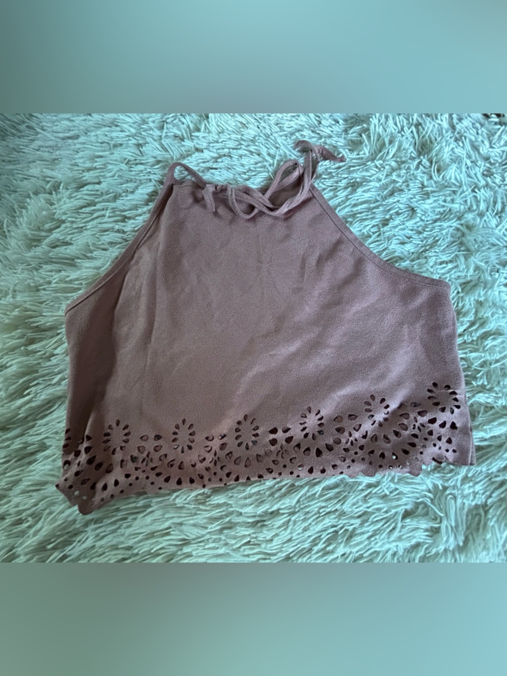 Women’s Mauve Laser-Cut Halter Crop Top